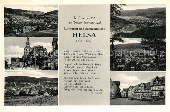 Helsa Teilansichten Landschaftspanorama Kirche Fachwerkhaeuser Gedicht