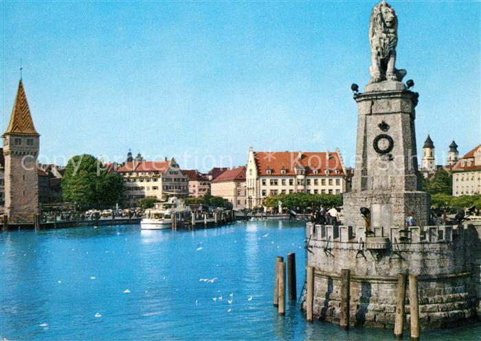 Lindau Bodensee Der Loewe mit Hafen