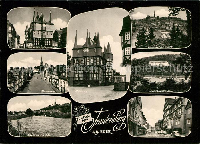 Frankenberg Eder Rathaus Obermarkt Stadtpanorama Krankenhaus Strassenpartie Fach