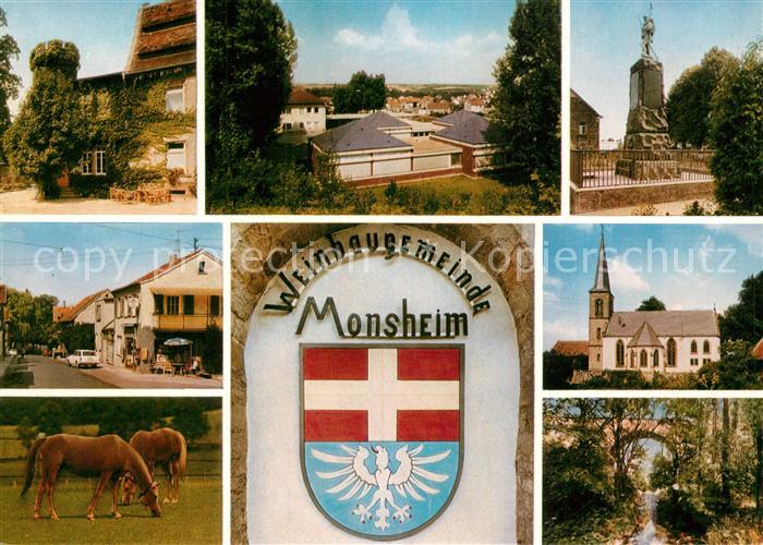 Monsheim Teilansichten Tor zur Deutschen Weinstrasse Denkmal Kirche Natur Pferde