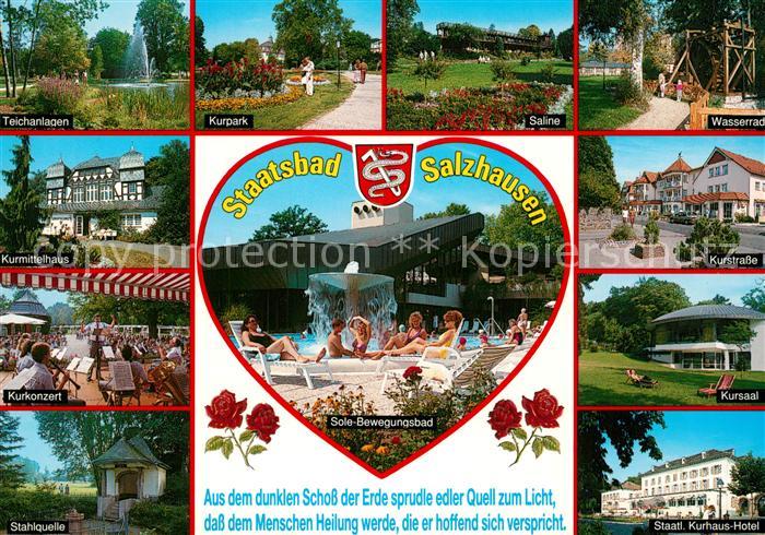 Bad Salzhausen Kurpark Teich Saline Wasserrad Kurhaus Kurkonzert Stahlquelle Sol