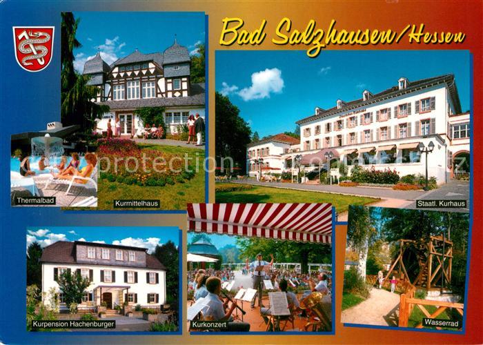 Bad Salzhausen Thermalbad Kurmittelhaus Kurhaus Kurpension Kurkonzert Wasserrad