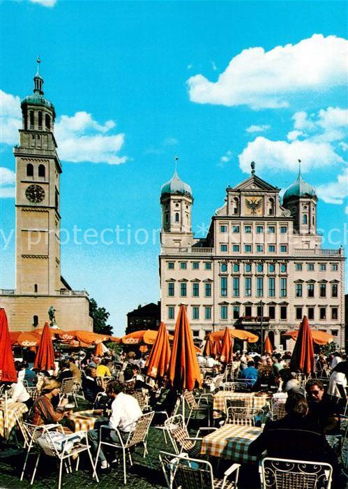 Augsburg Rathaus Perlachturm Strassencafes