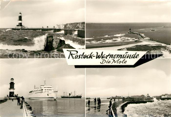 Warnemuende Ostseebad Brandung Mole Leuchtturm Hafeneinfahrt Passagierschiff