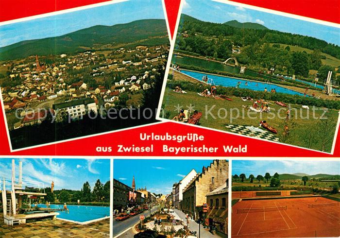 Zwiesel Niederbayern Panorama Freibad Tennisanlage Innenstadt