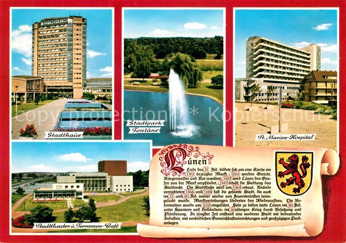 Luenen Stadthaus Stadtpark Fontaene Marien Hospital Stadttheater Chronik