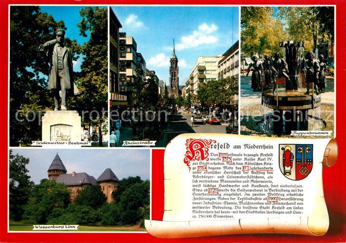 Krefeld Rheinstrasse Seidenweber Dekmal Rippenbrunnen Wasserburg Linn Chronik
