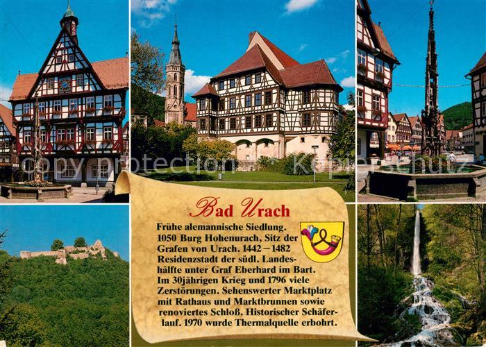 Bad Urach Rathaus Fachwerkhaus Burgruine Wasserfall Chronik Brunnen
