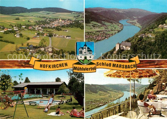 Hofkirchen Muehlkreis Fliegeraufnahme Schloss Marsbach Terrasse Schwimmbad