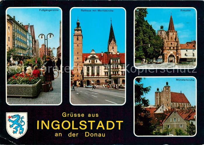 Ingolstadt Donau Fussgaengerzone Rathaus Moritzkirche Kreuztor Muensterkirche