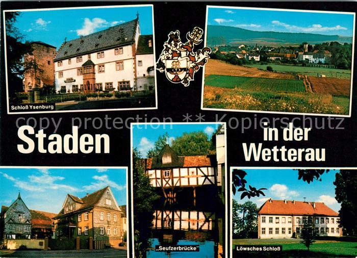 Staden Hessen Schloss Ysenburg Seufzerbruecke Loewsches Schloss Panorama