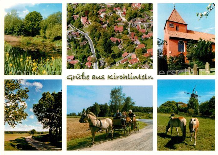 Kirchlinteln Teich Fliegeraufnahme Kirche Landschaft Pferdewagen Muehle