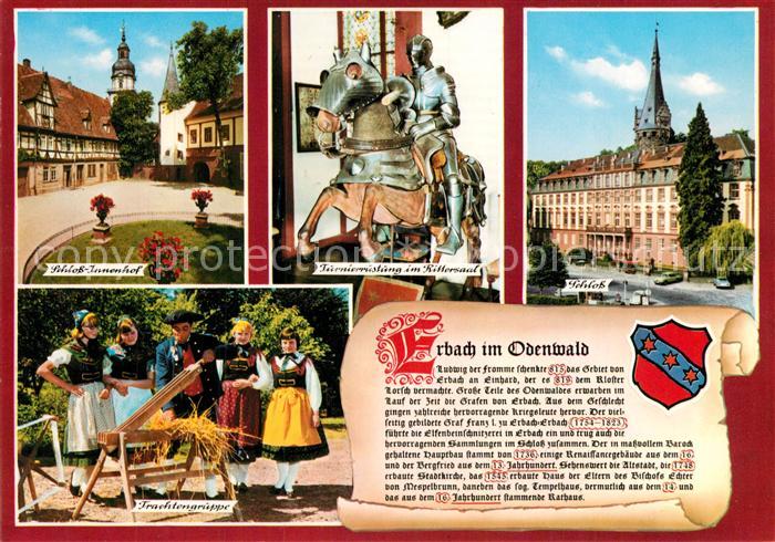 Erbach Odenwald Schloss Innenhof Turnierruestung im Rittersaal Schloss Trachteng