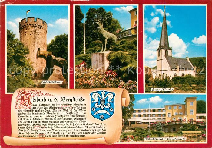 Alsbach Bergstrasse Schlossturm Hirschskulptur Ev Kirche Kurklinik Hirschpark