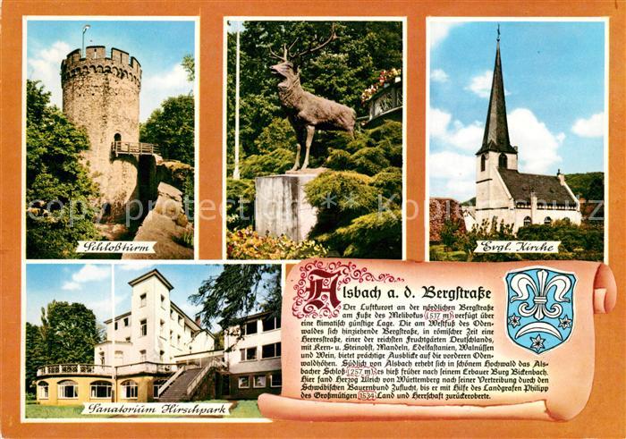 Alsbach Bergstrasse Schlossturm Hirschskulptur Ev Kirche Sanatorium Hirschpark