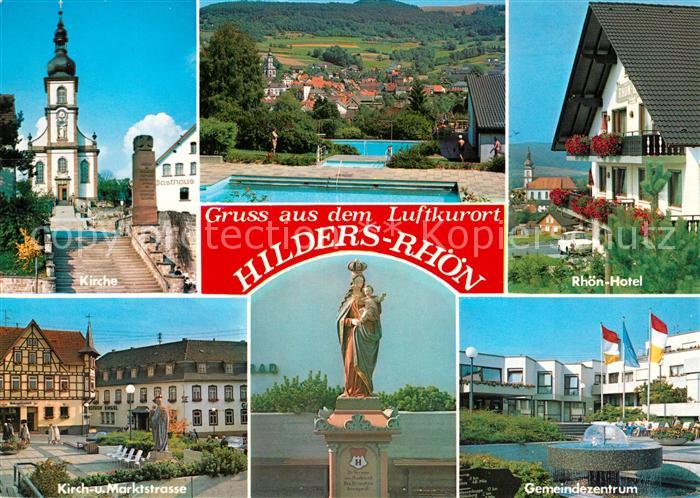 Hilders Rhoen Kirche Schwimmbad Rhoen Hotel Kirch und Marktstrasse Maria mit Kin