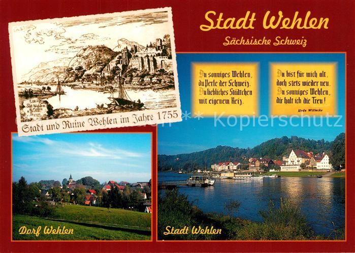 Wehlen Sachsen Stadt und Ruine Dorf Elbepartie