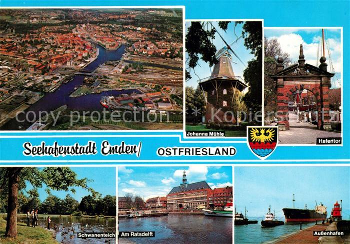 Emden Ostfriesland Fliegeraufnahme Johanna Muehle Hafentor Schwanenteich Am Rats