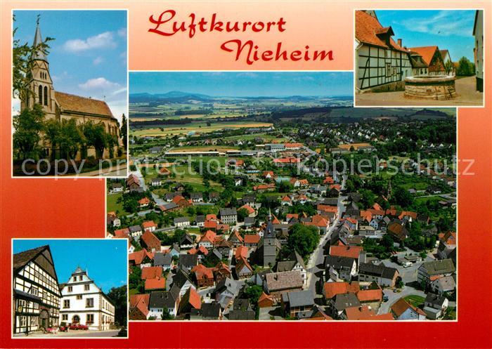 Nieheim Ev Kirche Lange Strasse Fliegeraufnahme Rathaus und Ratskrug