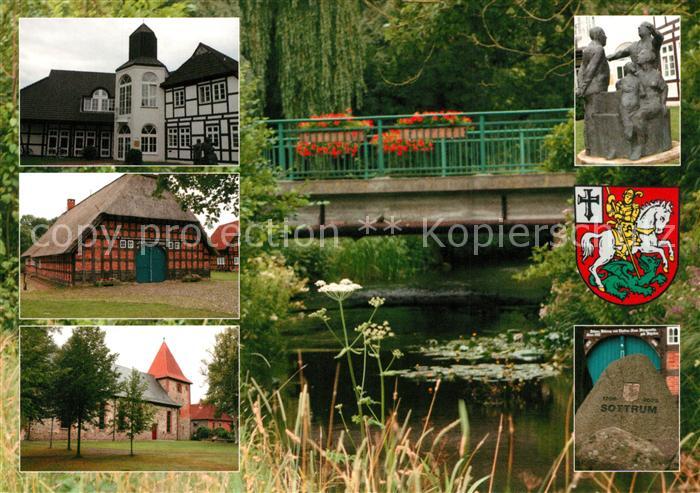 Sottrum Rotenburg Wuemme Rathaus Scheune Kirche Bruecke Skulptur