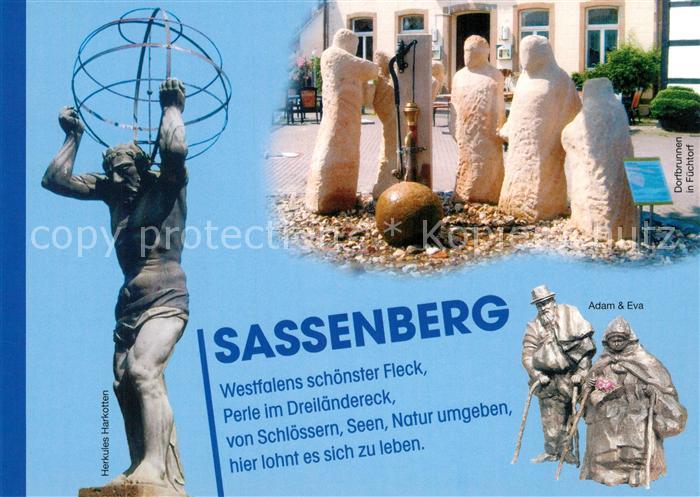 Sassenberg Herkules Plastik Dorfbrunnen in Fuechtorf Skulptur Adam und Eva