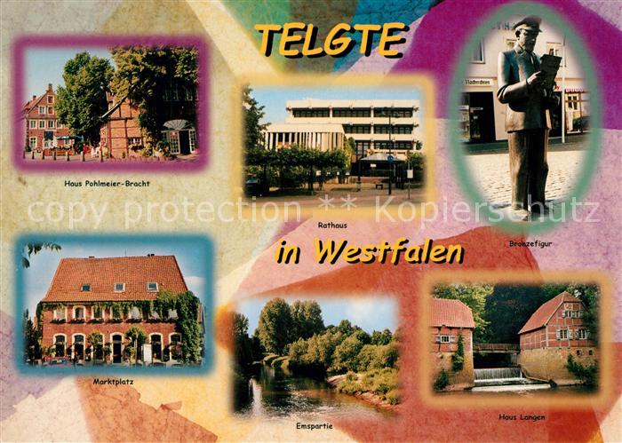 Telgte Warendorf Haus Pohlmeier Bracht Rathaus Bronzefigur Marktplatz Emspartie