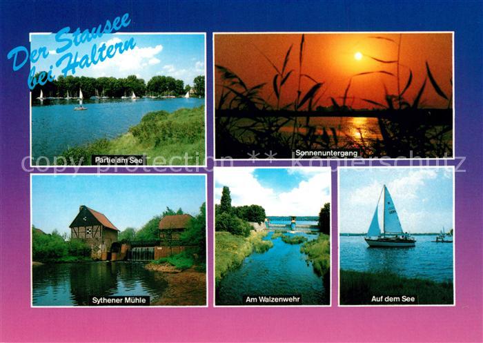 Haltern See Seepartien Sonnenuntergang Sythener Muehle Am Walzenwehr Segelboot