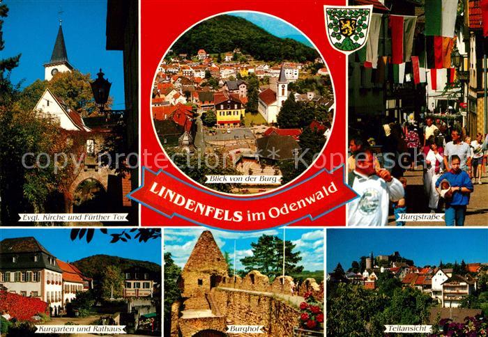 Lindenfels Odenwald Ev Kirche und Fuerther Tor Blick von der Burg Burgstrasse Ku