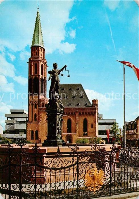 Frankfurt Main Gerechtigkeitsbrunnen und Nikolaikirche am Roemerberg