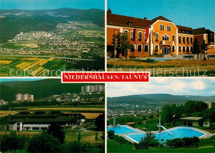 Niedernhausen Taunus Fliegeraufnahme Rathaus Autalhalle Waldschwimmbad