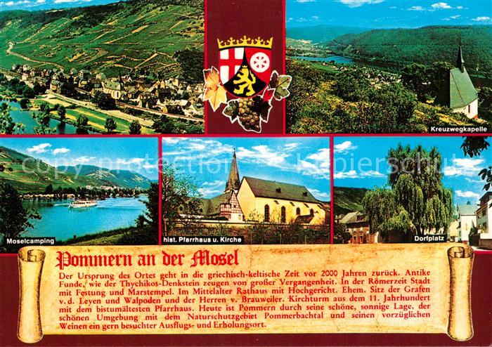 Pommern Mosel Panorama Kreuzwegkapelle Moselcamping Pfarrhaus Kirche Dorfplatz