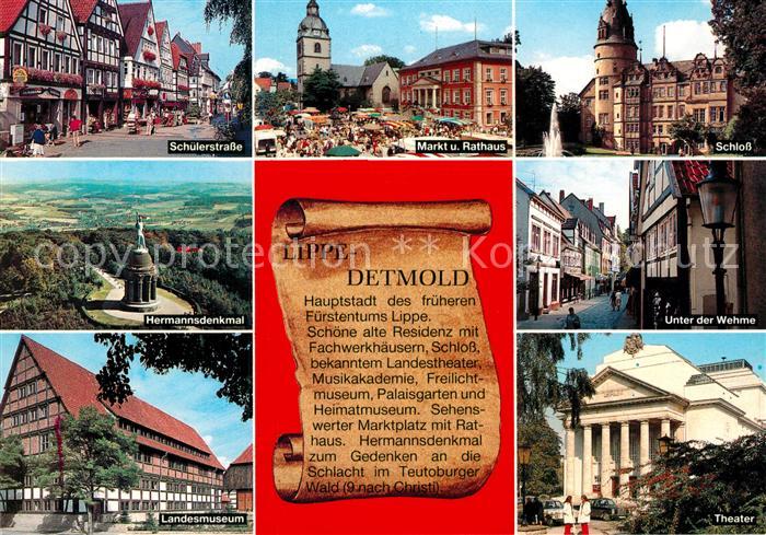 Detmold Schulerstrasse Markt und Rathaus Schloss Hermannsdenkmal Unter der Wehme