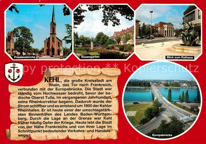 Kehl Rhein Friedenskirche Rosengarten Rathaus Europabruecke