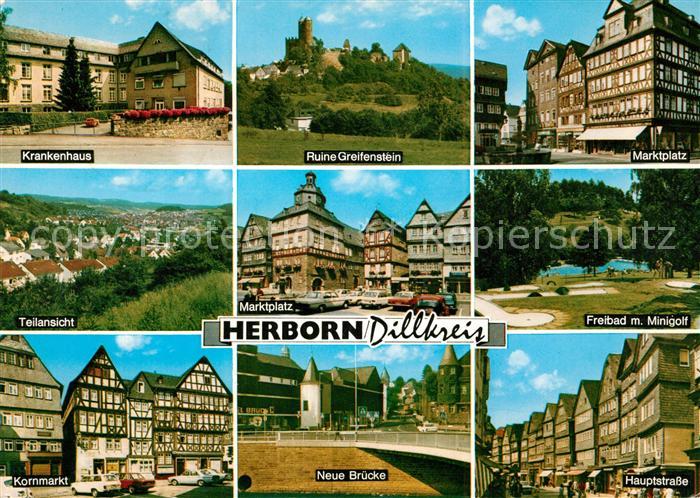 Herborn Hessen Krankenhaus Ruine Greifenstein Marktplatz Panorama Freibad Minigo