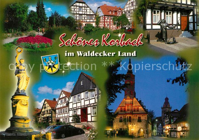 Korbach Park Fachwerkhaeuser Statuen Kirche