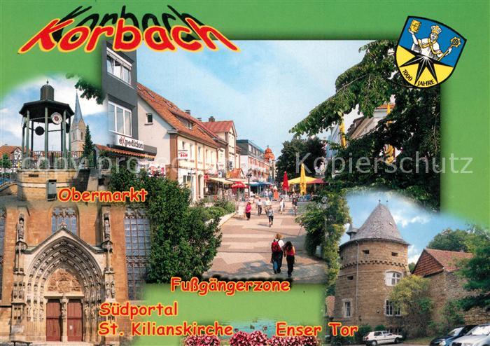 Korbach Obermarkt Fussgaengerzone Suedportal St Kilianskirche Enser Tor