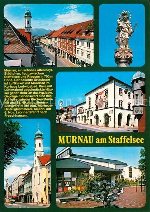 Murnau Staffelsee Bemalte Haeuser Kirchen Mariahilf und St Nikolaus Statue Madon