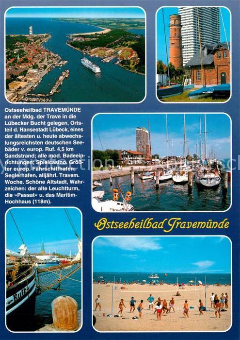 Travemuende Ostseebad Fliegeraufnahme Leuchtturm Seglerhafen Fischkutter Strandp