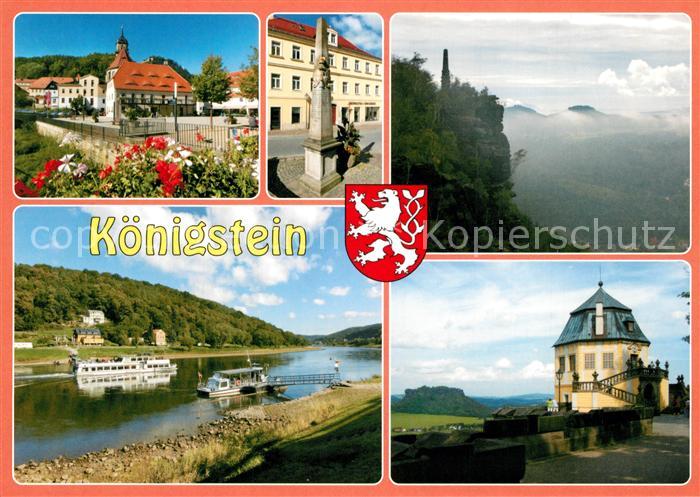 Koenigstein Saechsische Schweiz Postmeilensaeule Blick vom Lilienstien  Festung