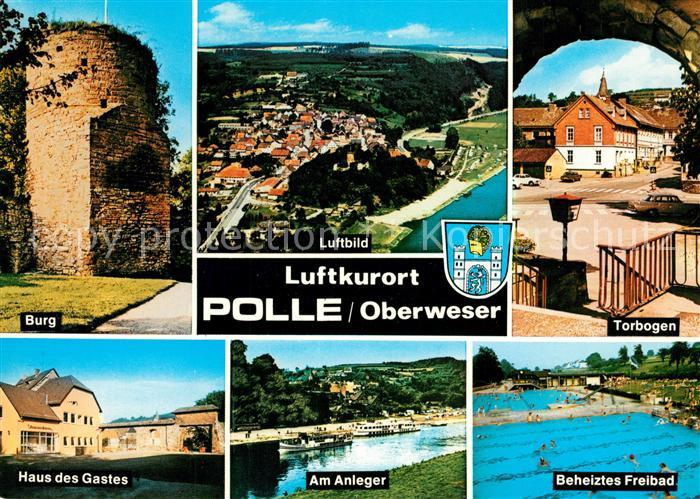 Polle Oberweser Burg Fliegeraufnahme Torbogen Anleger Freibad