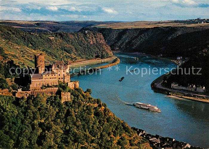 St Goarshausen Fliegeraufnahme mit Burg Katz und Loreley