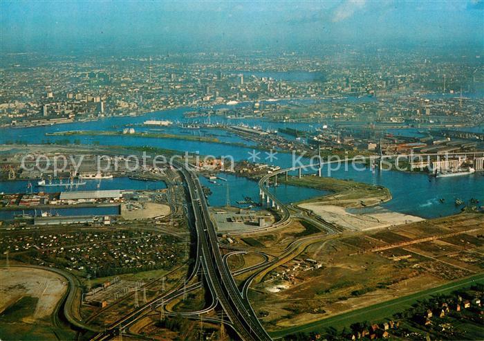 Hamburg Fliegeraufnahme Koehlbrandbruecke mit Hafen