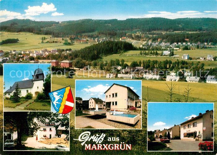 Marxgruen Panorama Kirche Brunnen Haeuserpartie