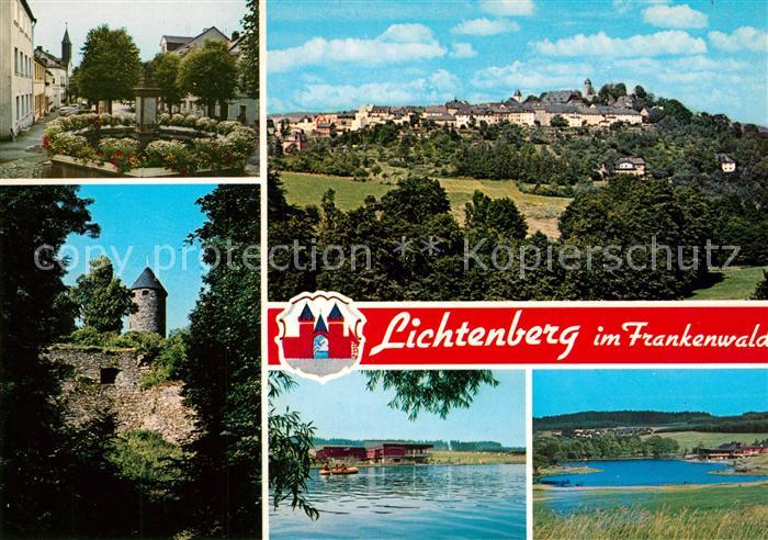 Lichtenberg Oberfranken Totalansicht Brunnen Burg Landschaftspanorama See
