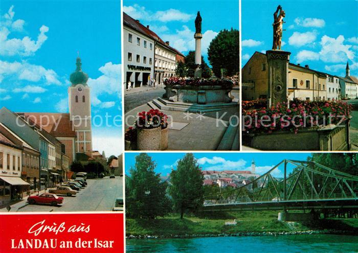 Landau Isar Ortsmotiv mit Kirche Brunnen Isarbruecke