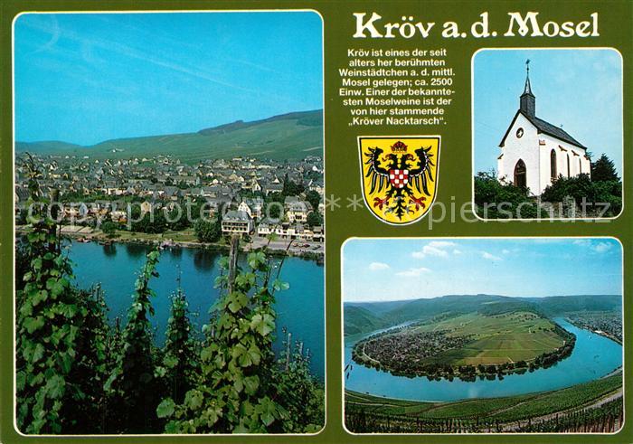 Kroev Mosel Landschaftspanorama Moselschleife Kirche Wappen Weinberge Kroever Na