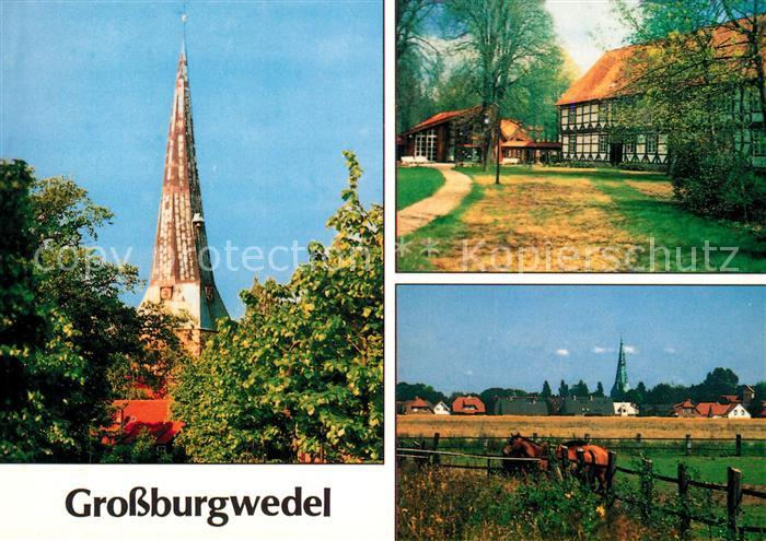 Grossburgwedel Kirche Fachwerkhaus Blick ueber die Felder Pferdekoppel