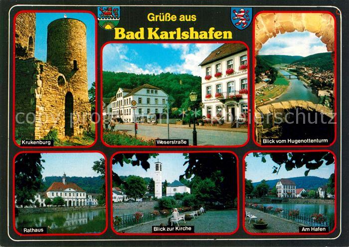 Bad Karlshafen Krukenburg Ruine Weserstrasse Weserbergland Rathaus Kirche Hafen