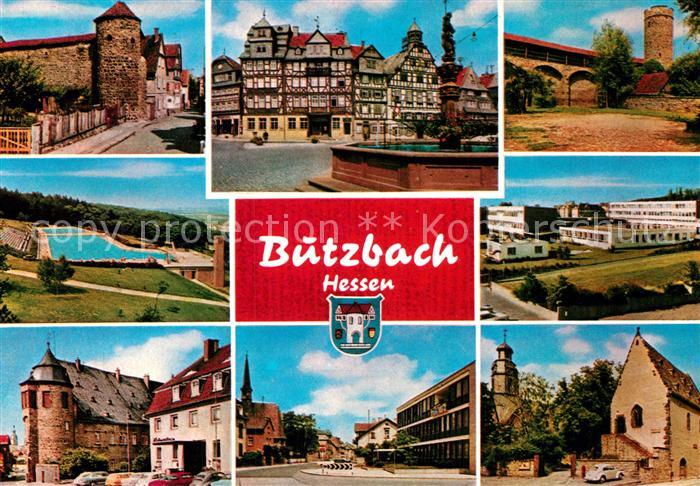 Butzbach Altstadt Stadtmauer Turm Marktplatz Brunnen Fachwerkhaeuser Freibad