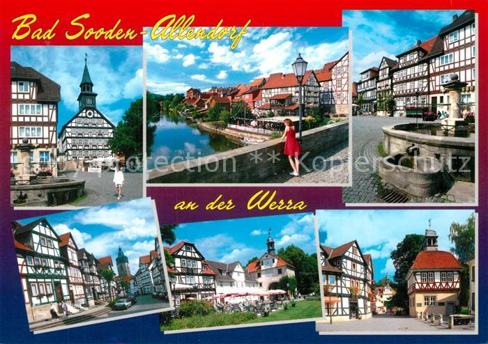 Bad Sooden-Allendorf Marktplatz Rathaus Brunnen Werrabruecke Fachwerkhaeuser Alt